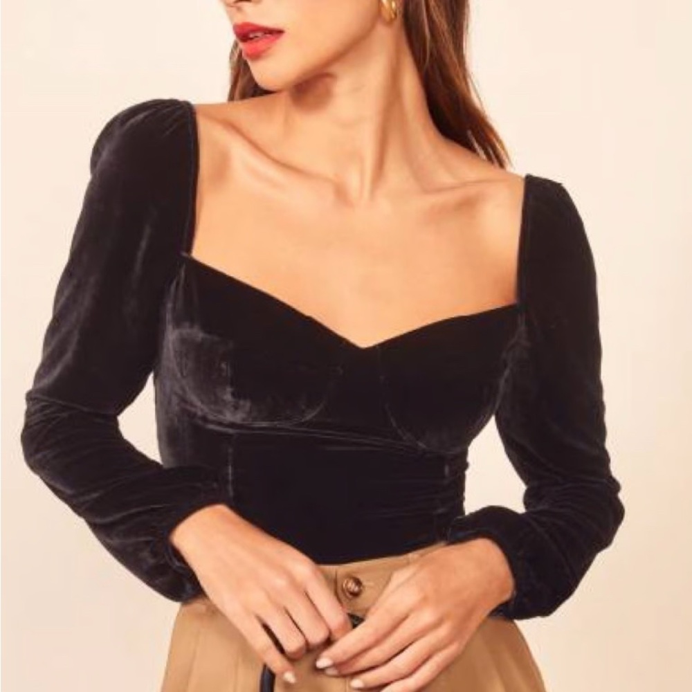 Reformation Black Velvet Top